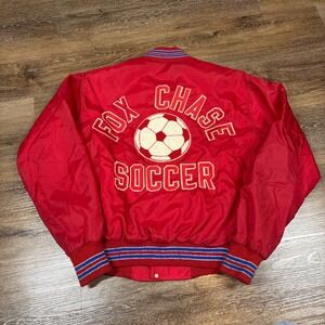 Vintage West Wind Jacket Men's M Red Fox Chase Soccer Bomber Snap Front Stripe